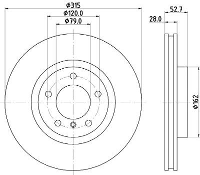 Hella 1x Bremsscheibe Vorderachse Belüftet Rechts [Hersteller-Nr. 8DD355104-111] für BMW, Wiesmann von HELLA