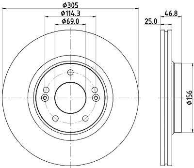 Hella Bremsscheibe Vorderachse belüftet [Hersteller-Nr. 8DD355126-541] für Hyundai, Kia von HELLA