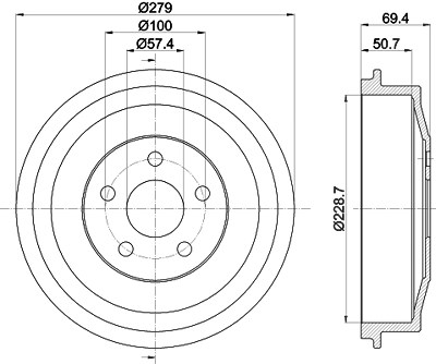 Hella 1x Bremstrommel [Hersteller-Nr. 8DT355303-101] für Chrysler von HELLA