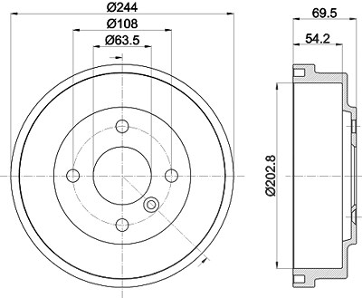 Hella 1x Bremstrommel [Hersteller-Nr. 8DT355303-421] für Ford von HELLA