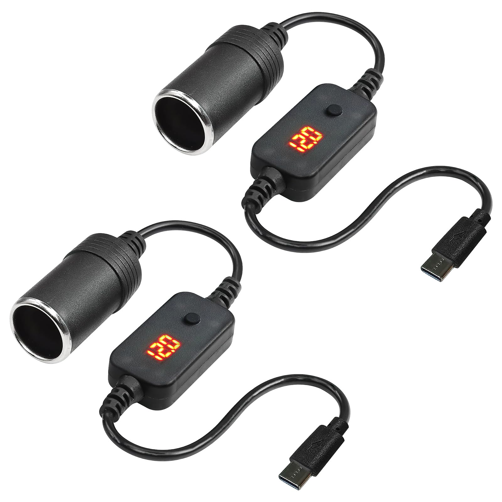 2 Stück Usb auf zigarettenanzünder 12v adapter stecker usb c auf 12v adapter auto zigarettenanzünder mit Voltmeter Einstellbare Spannung 5V/9V/12V Anzeige Geeignet für Auto Ladegerät Dash Cam GPS von HENGBIRD