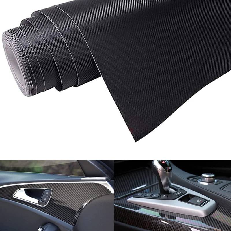 6D Carbon Folie Auto, Kohlefaser Autofolie Carbon Vinyl Wrap Auto Aufkleber Schwarz Carbon Folie Glanz DIY Klebefolie Film Dekor, Wasserdichter Selbstklebend Autofolie mit Luftkanäle 30cm x 160cm von HENGBIRD