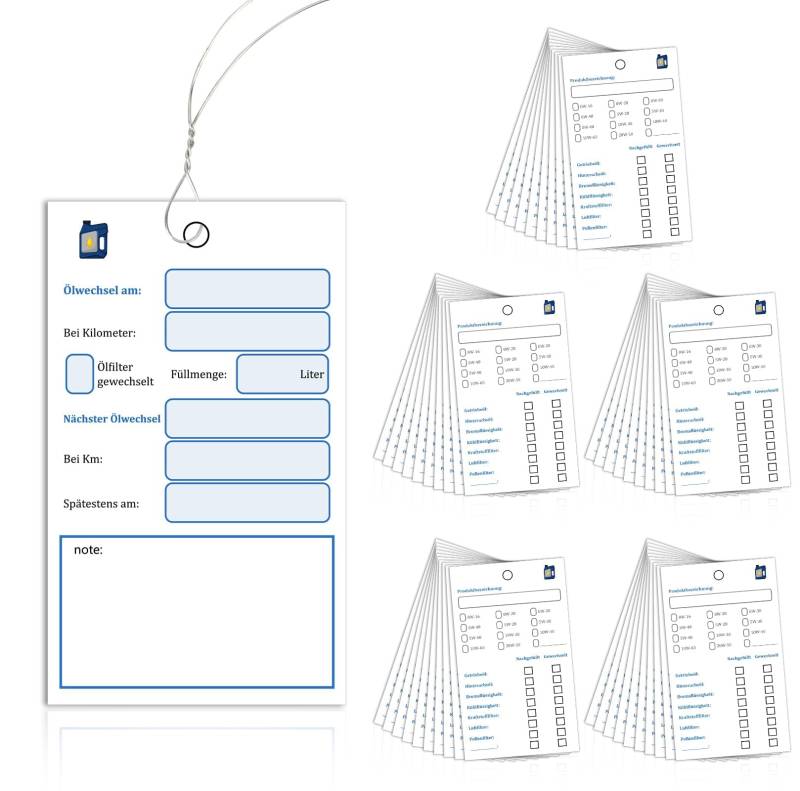 HENGBIRD öLwechselzettel öLzettel mit Draht öLwechsel AnhäNger öLwechsel Aufkleber Service Aufkleber 6 x10cm Service Aufkleber Kfz 50 Stück von HENGBIRD
