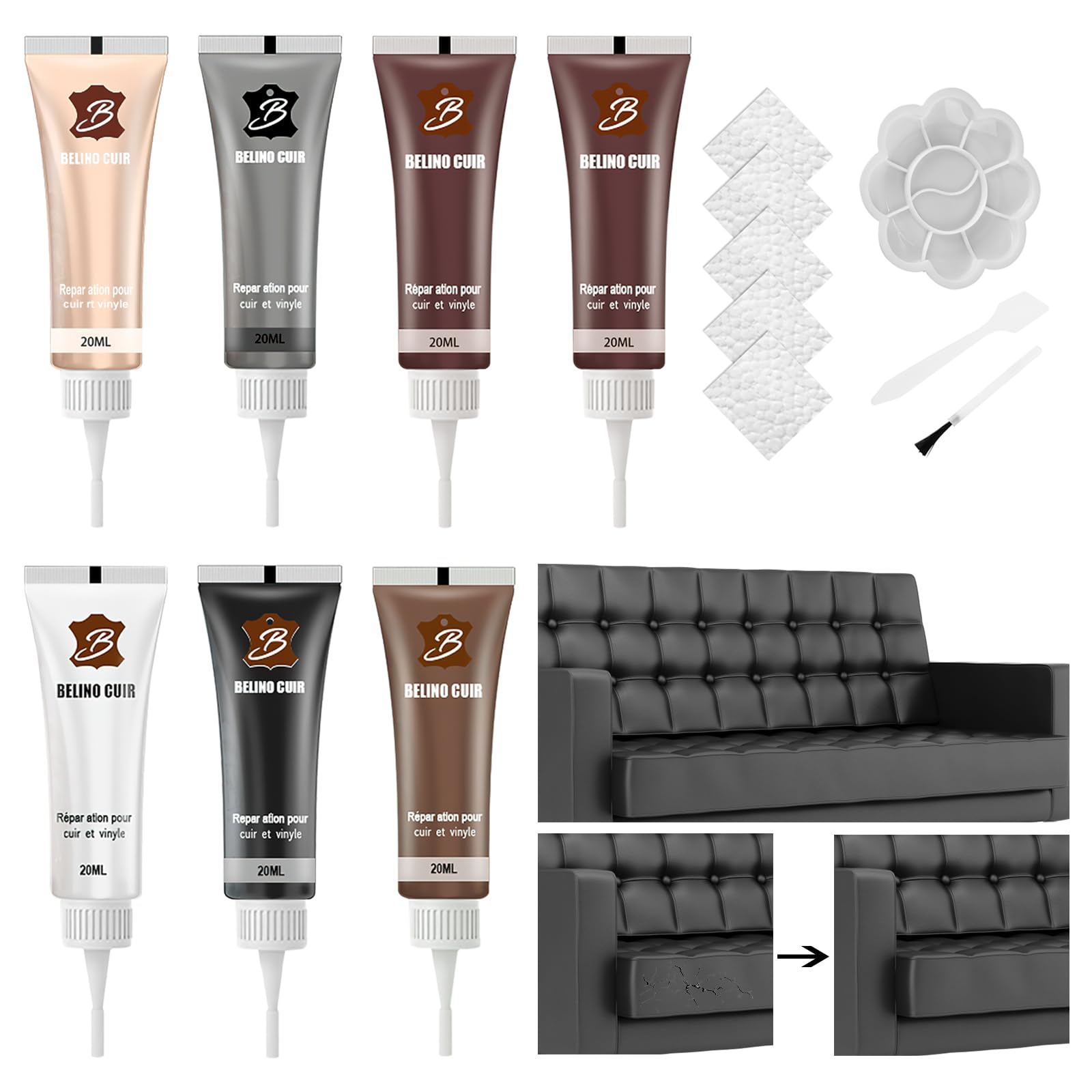 Lederreparatur Creme leder reparatur set,6 Farben flüssigleder kunstleder reparatur set, Lederfarbe Creme, Leder Reparatursätze Mischbare Lederreparaturset fur Autositze Sofa Lederjacke Lederkratzern von HENGBIRD