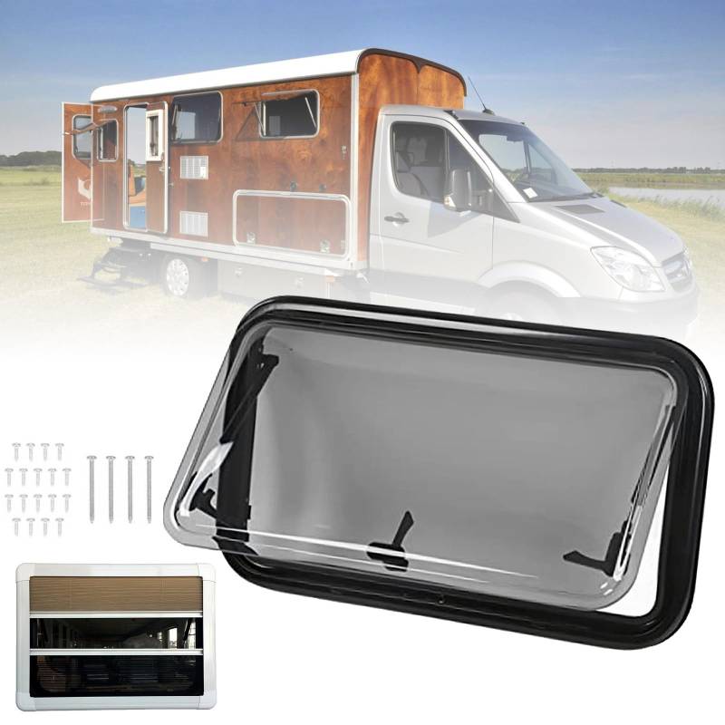 Ausstellfenster Camper Wohnwagenfenster Wohnwagenfenster Insektenschutz, Wohnwagen Seitenfenster mit integriertem Rollo und Fliegengitter für Wohnwagen Van Camper ,800x600mm von HENGCMM