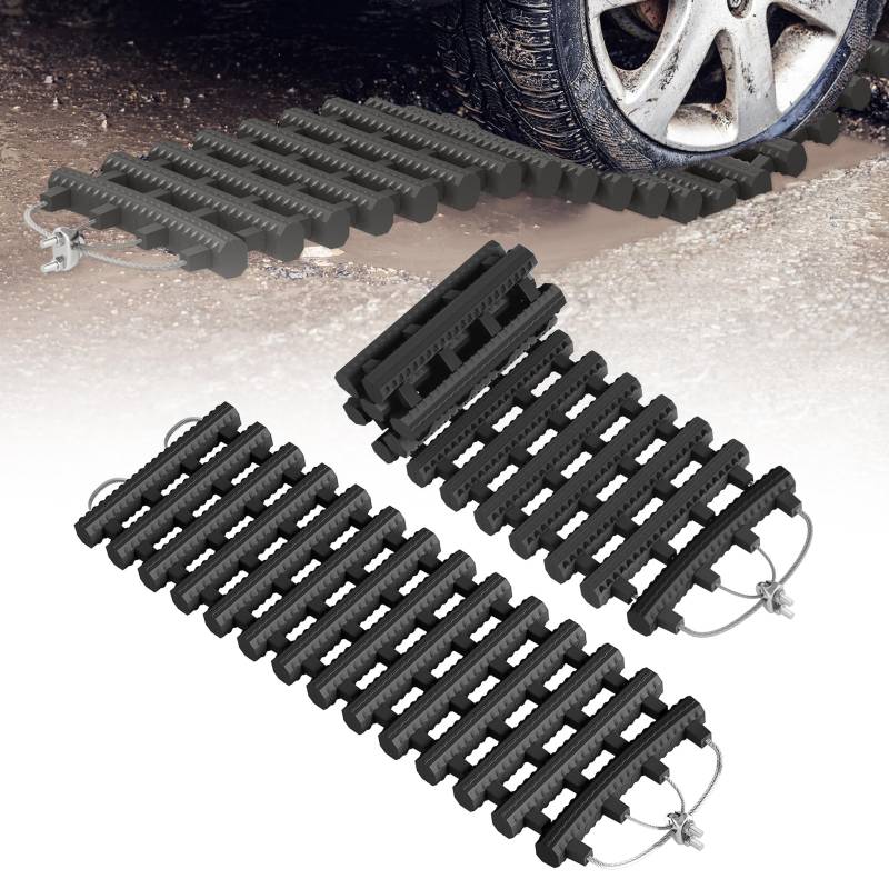 HENGMEI 2 Stück Auto Anfahrhilfe Sandbleche Traktionshilfe Gummi Traktionsmatte Set Offroad Recovery Board Tracks Traction Mats Anfahrmatte für Schnee, EIS, Schlamm (100cm) von HENGMEI