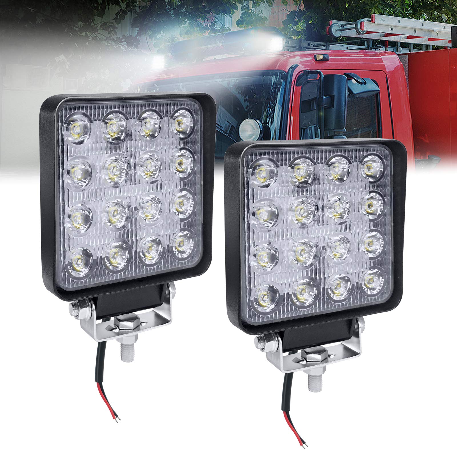 HENGMEI 48W LED Arbeitsscheinwerfer Reflektor Scheinwerfer Arbeitslicht LED Zusatzscheinwerfer Light Flutlicht für Offroad Agrar Traktor (2X48W,Quadrat) von HENGMEI