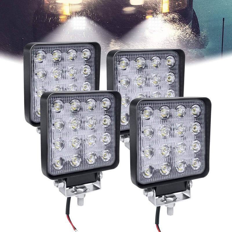 HENGMEI 48W LED Arbeitsscheinwerfer Reflektor Scheinwerfer Arbeitslicht LED Zusatzscheinwerfer Light Flutlicht für Offroad Agrar Traktor (4X48W,Quadrat) von HENGMEI