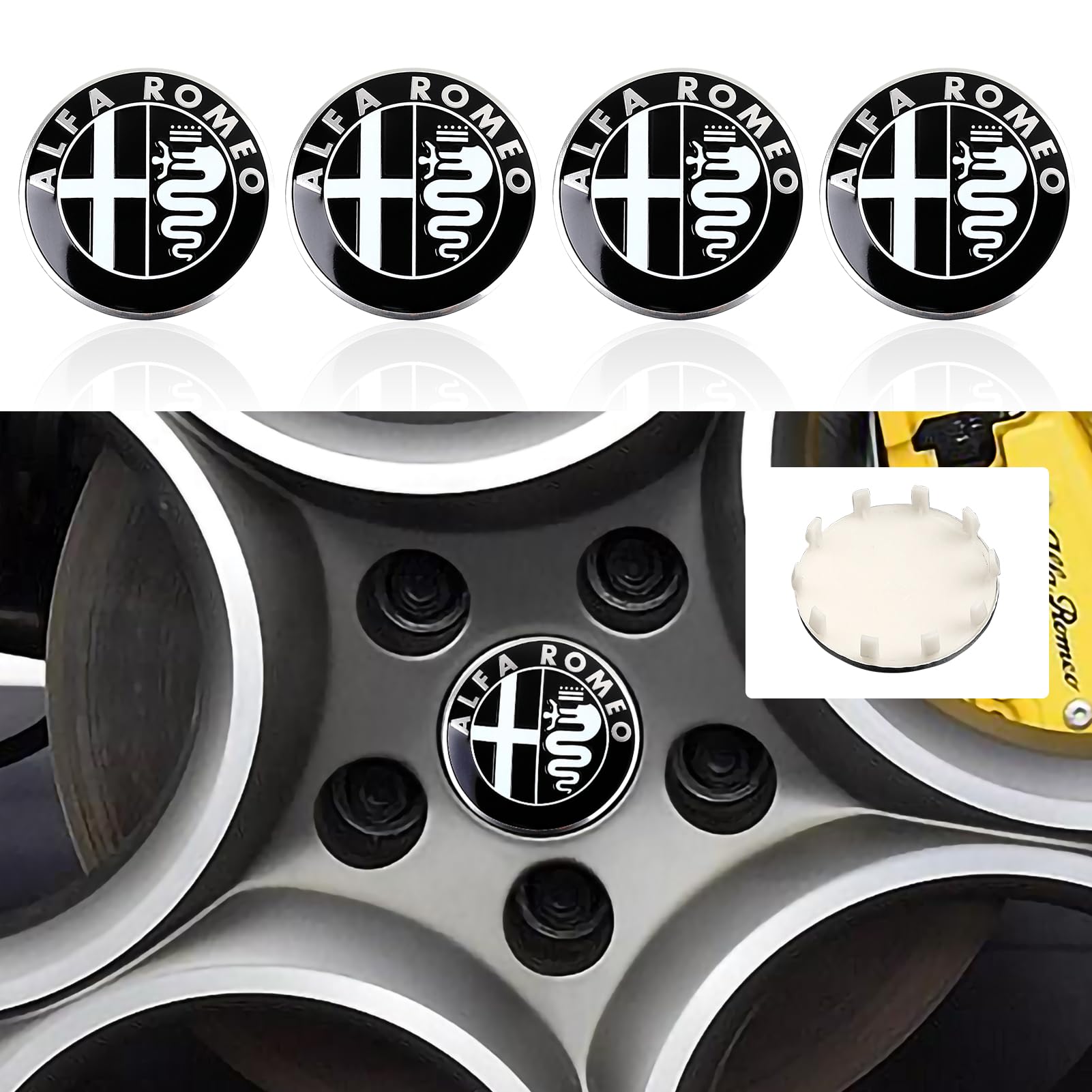 4PCS Auto Felgendeckel Radkappen Rad Nabendeckel Emblem Kompatibel mit Alfa Romeo Giulia Stelvio Giulietta 159 147 156 166 GT Tonale (10 Schnallen,Black) von HENGYUESHANG