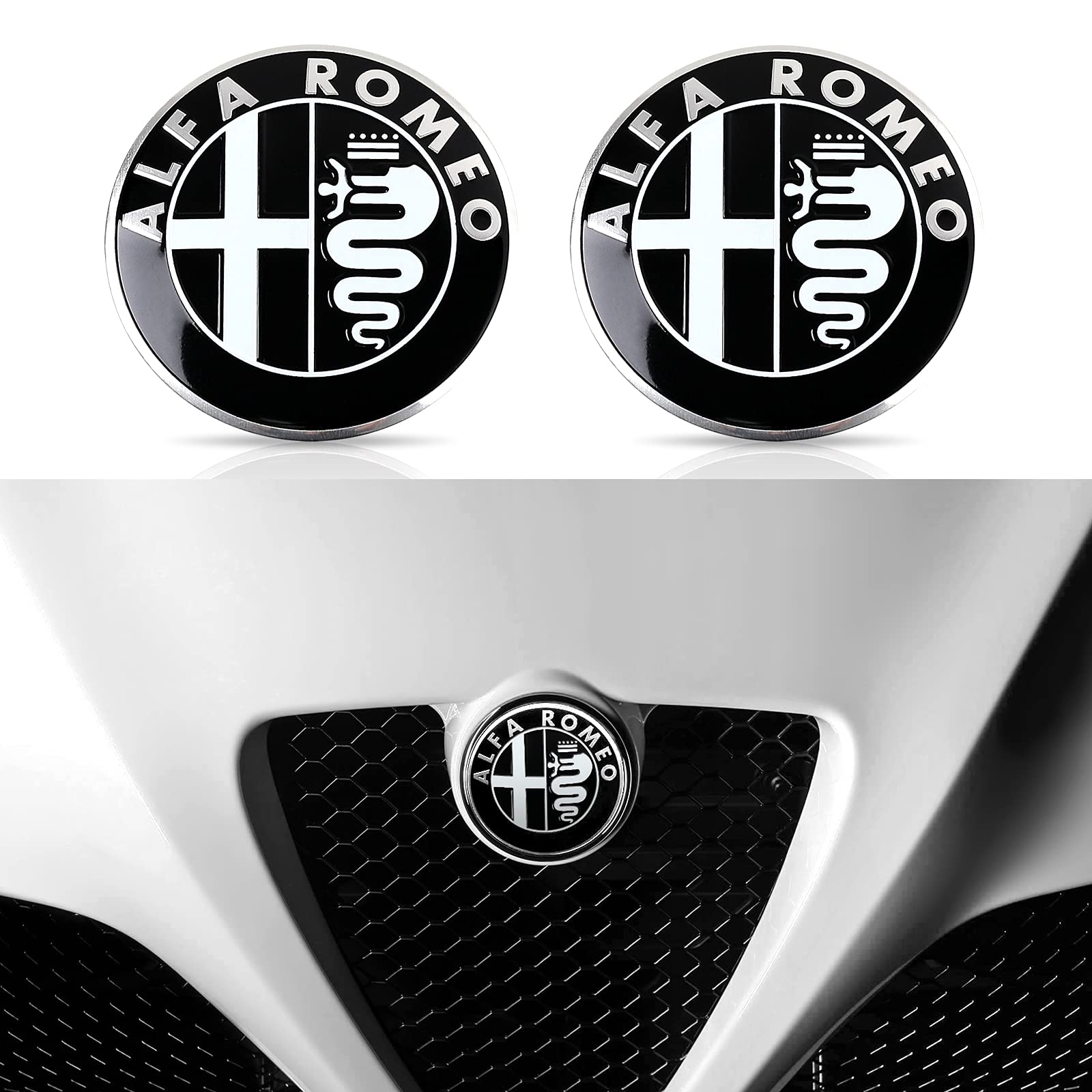 82mm Logo Emblem Badge Aufkleber Kompatibel mit Giulietta Spider Mito 147 156 159 166 GT Stelvio Giulia Car Styling (Black) von HENGYUESHANG