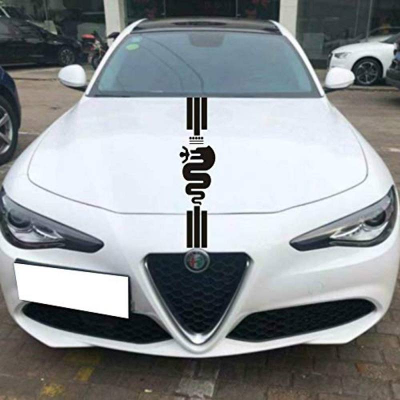 Auto Motorhaube Racing Stripes Grafik Aufkleber Abziehbilder Dekoration, für Alfa Romeo MiTo 147 156 159 166 Giulietta Giulia Stelvio Spider GT C4 8C Emblem (A) von HENGYUESHANG