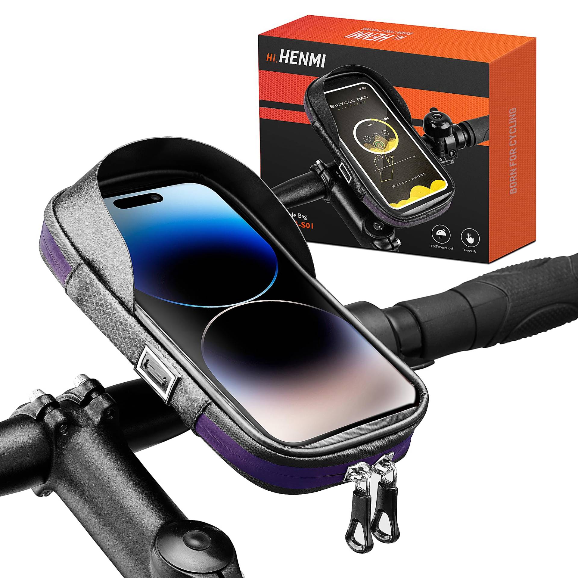 HENMI Handyhalterung Fahrrad Wasserdicht IPX5 Rahmentasche Fahrrad mit TPU Touchscreen Handytasche Fahrrad für Smartphone bis zu 7 Zoll für MTB, Rennrad, Ebike Fahrrad Zubehör von HENMI