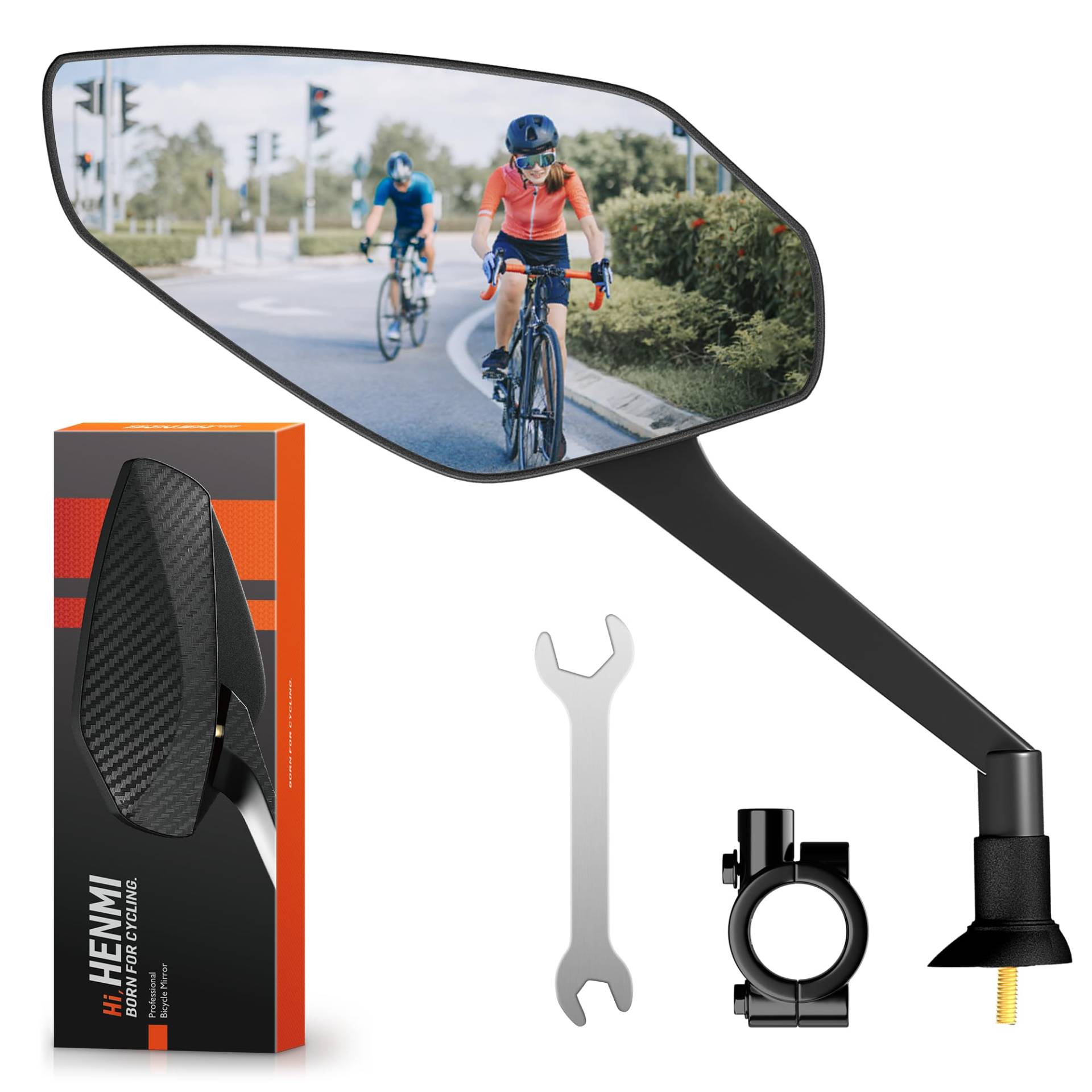 HENMI Fahrradspiegel für E-Bike Links HD Konvexspiegel, Extra Große Spiegelfläche Rückspiegel Fahrrad Ebike, Schlagfestes Echtglas Fahrrad Rückspiegel, Fahrrad Spiegel für Lenker (Links) von HENMI