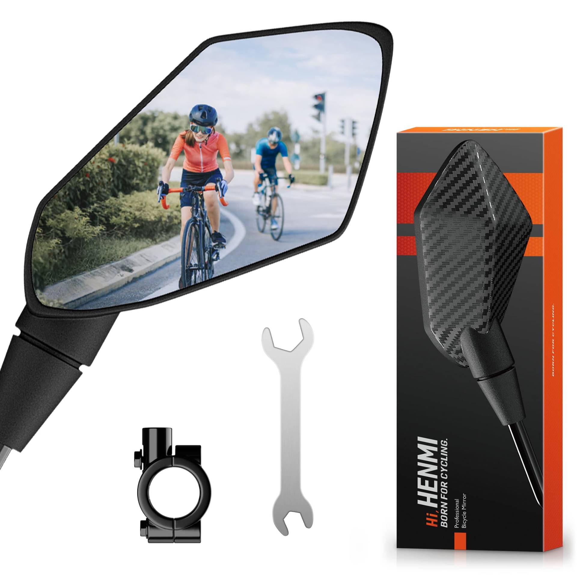 HENMI Fahrradspiegel für E-Bike Rechts HD Konvexspiegel, Extra Große Spiegelfläche Rückspiegel Fahrrad Ebike, Schlagfestes Echtglas Fahrrad Rückspiegel, Fahrradspiegel für Lenker (Rechts) von HENMI