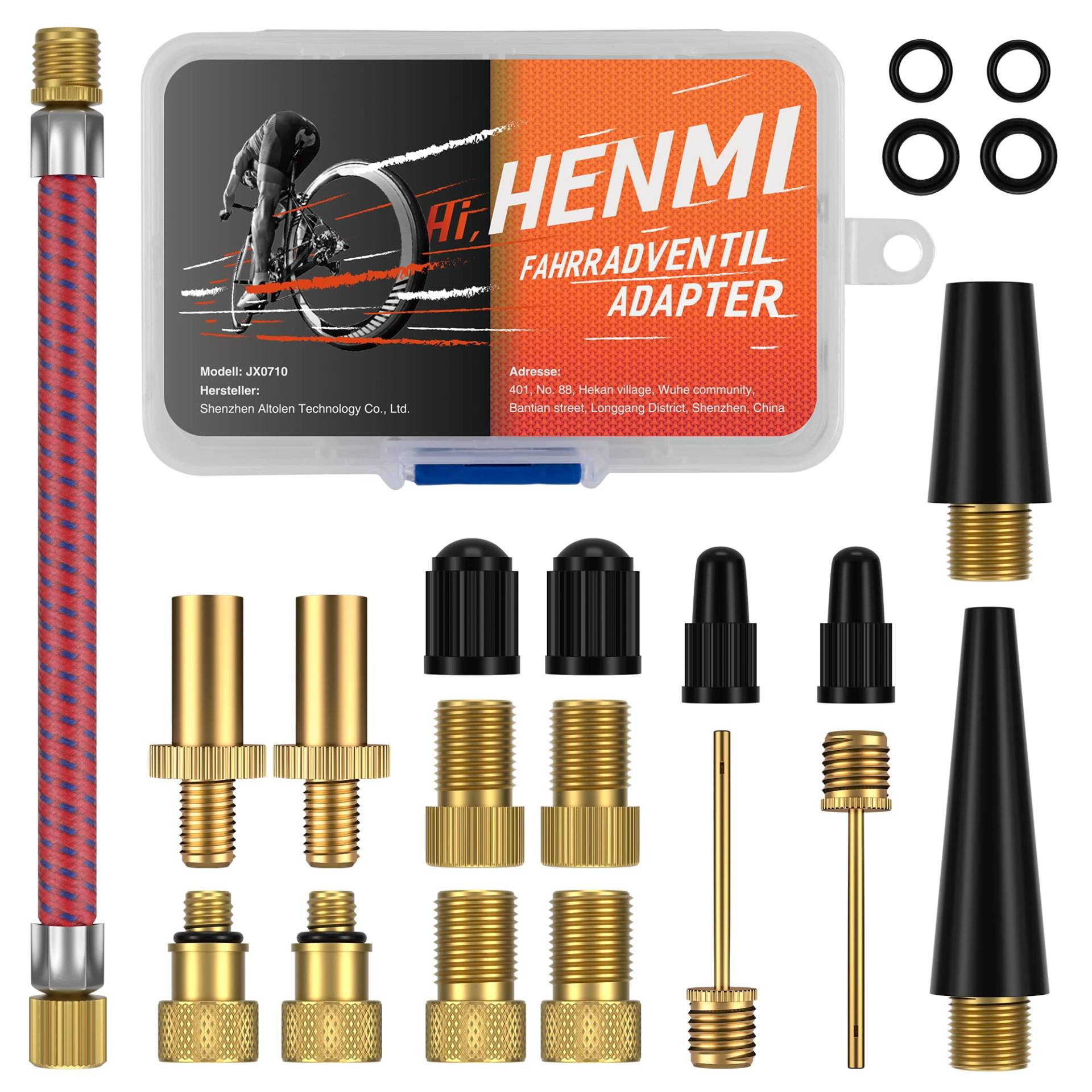 HENMI Fahrradventil Adapter Set, Alle Ventiladapter Fahrrad, Autoventil Adapter und französisches Ventil Adapter mit Sortierbox, Luftpumpe Adapter, Ballnadel und Kompressor Ventiladapter von HENMI