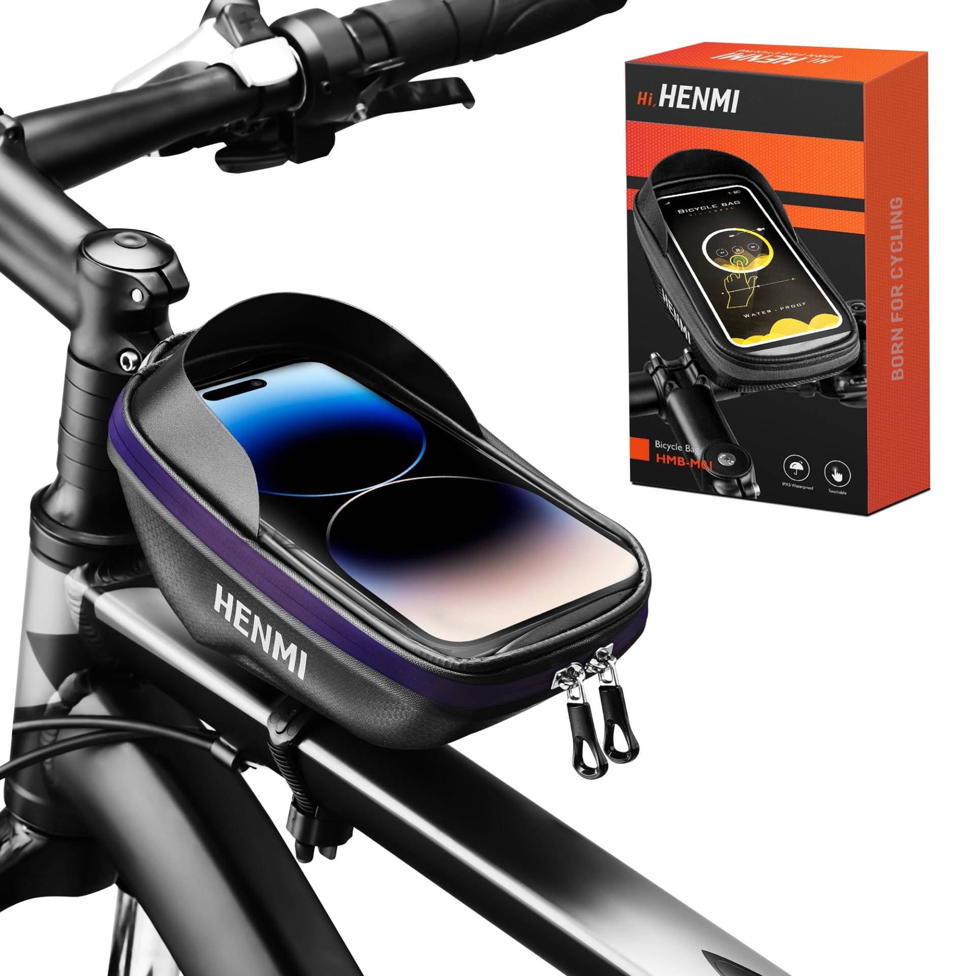 HENMI Handytasche Fahrrad Wasserdicht IPX5 mit TPU Touchscreen Fahrrad Handytasche Lenker bis 7 zoll für MTB, Rennrad, Ebike Handyhalterung Fahrrad mit Tasche von HENMI