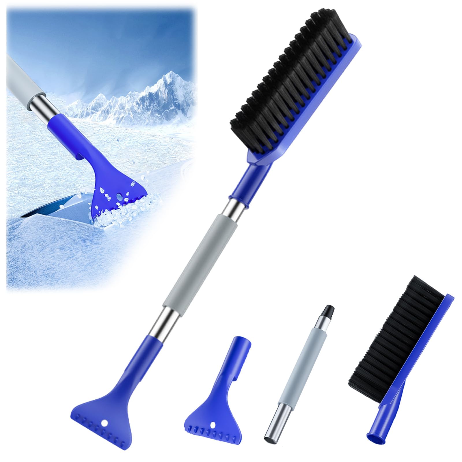 HEOUCH Eiskratzer Auto mit Besen, Schneebesen Auto, 3 in 1 Snow Brush, Bnehmbarer Teleskop Enteiser, mit Rutschfester Griff, Multifunktionale Scheibenkratzer Auto, Länger und Praktischer von HEOUCH