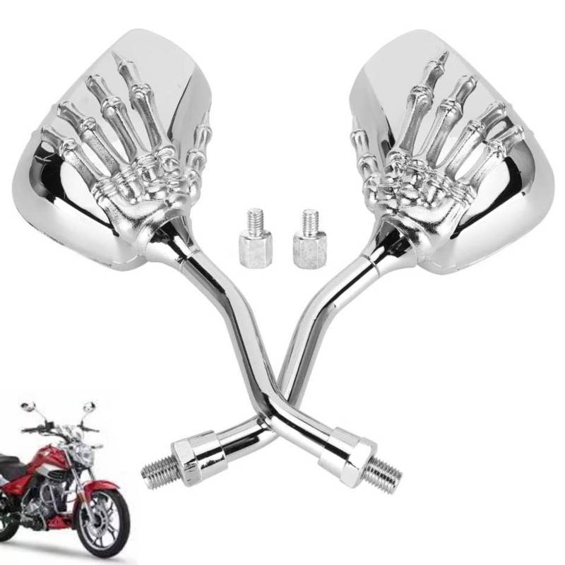 Motorrad Rückspiegel, 2 Stück 8mm 10mm Gewinde Verchromte Universal HD Motorrad Rückspiegel Spiegel Skelett Schädel Handlenker Reflektor Fahrradspiegel Für Fahrrad Motorrad ATV Roller Scooter E-Bike von HERCHR