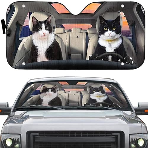 Auto Sonnenblende Windschutzscheibe 3D Tier Thema Haustier Hund Katze Muster Sommer Kühlung Auto Frontscheibenabdeckung Faltbares Auto Sonnenschutz UV-Schutz Wärmedämmung Geeignet Für Auto SUV von HERENI