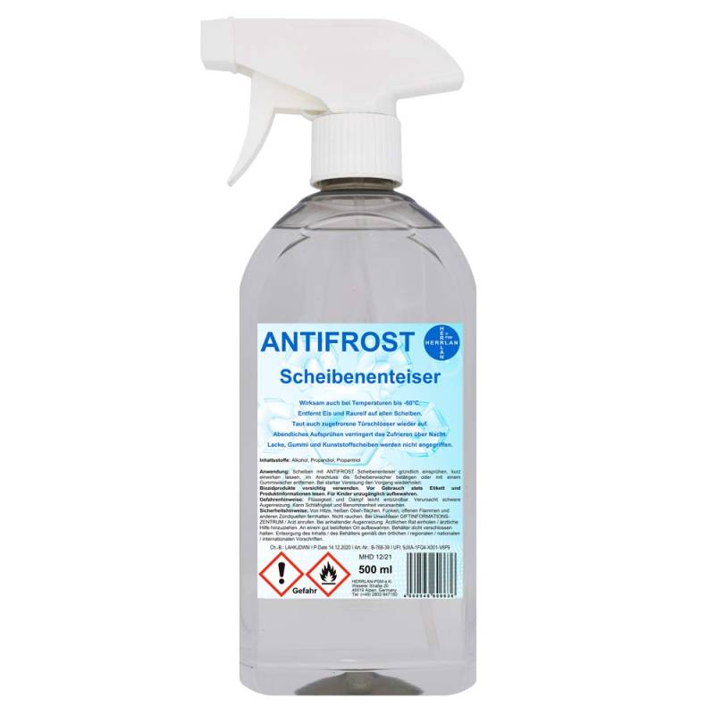 Scheibenenteiser bis -60°C ANTIFROST 500 ml in der Sprühflasche I Entfroster I Enteiser I Herrlan-Qualität I Made in Germany von HERRLAN PSM