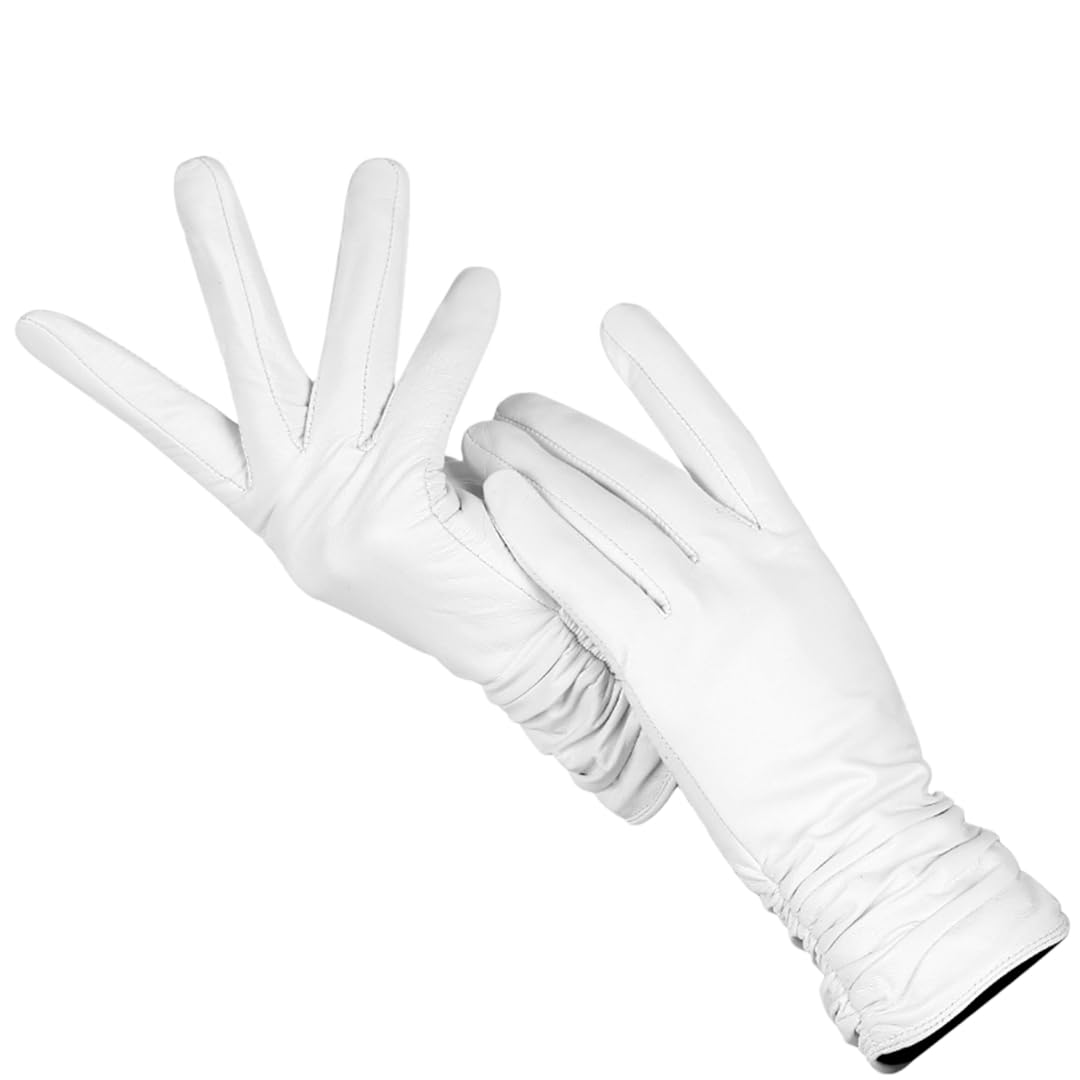 HEYDHSDC Mode Komfort Weiße Handschuhe Schaffell Lederhandschuhe Winter Kalte Und Warme Weiße Handschuhe Für Frauen White 6.5 von HEYDHSDC