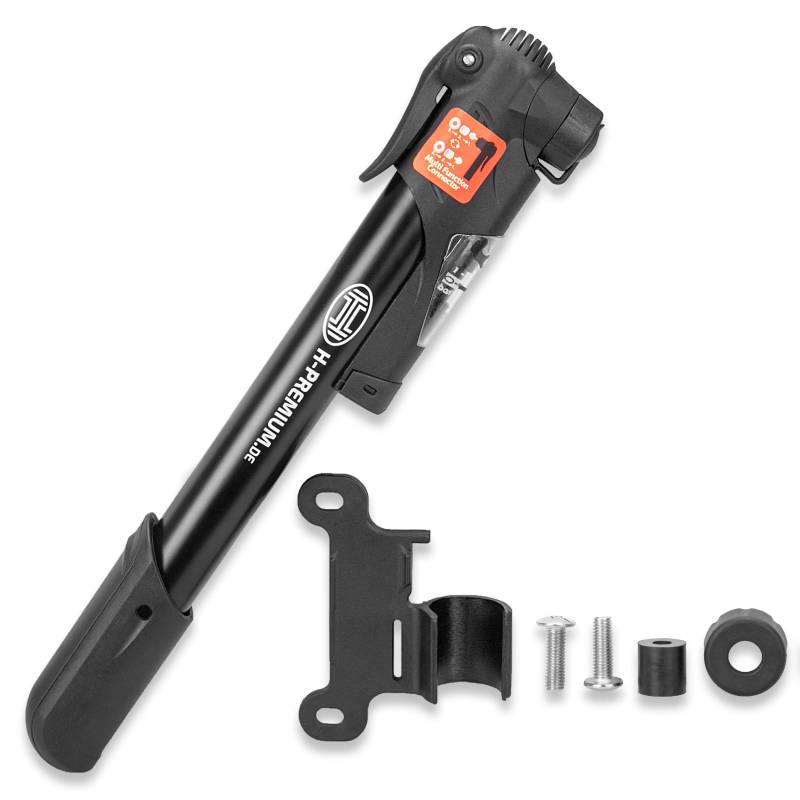 HEYNER® Handpumpe mit Manometer, kompakte Fahrradpumpe mit tauschbarem Ventil und Halterung 8 bar von HEYNER