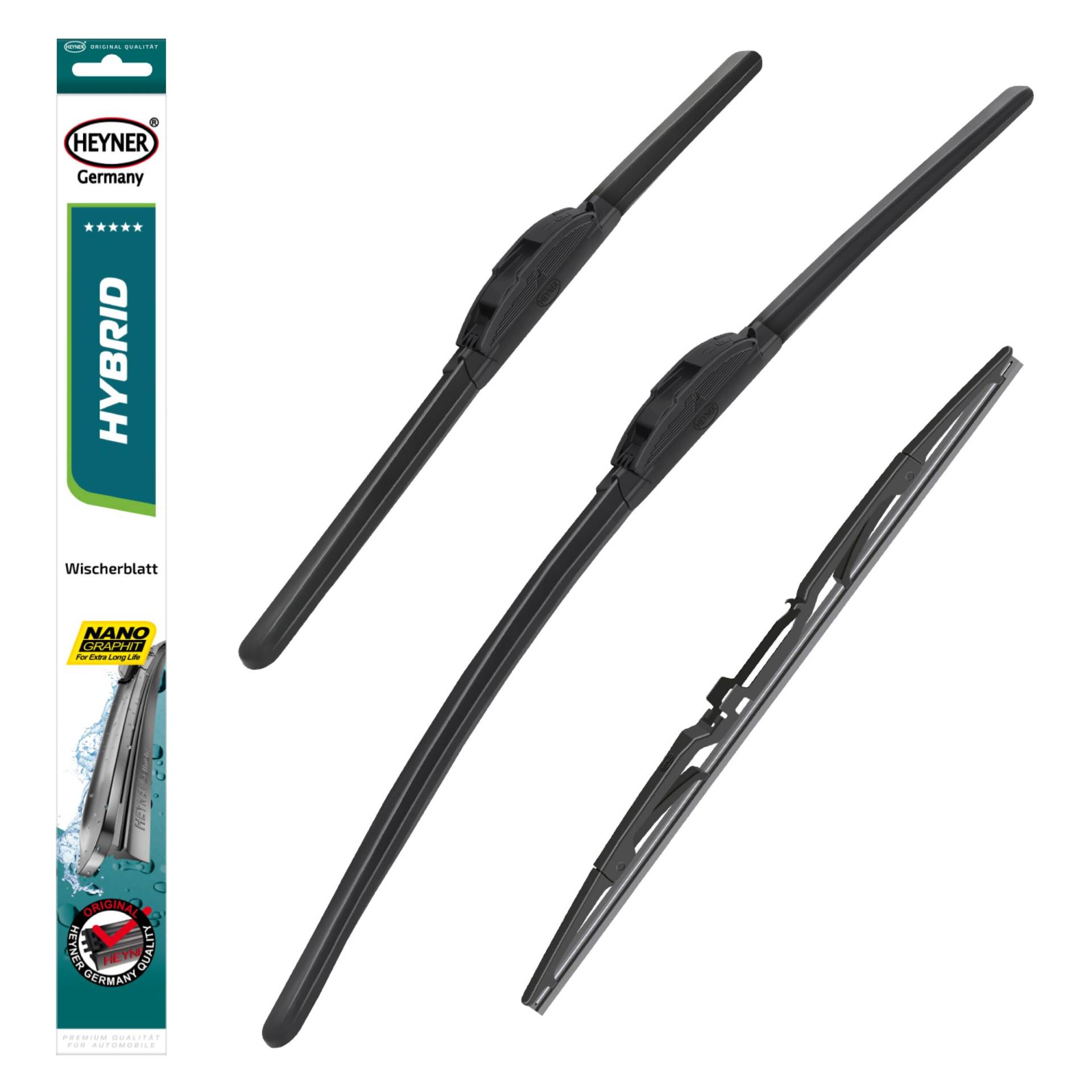 HEYNER® Scheibenwischer Set mit Heckscheibenwischer passend für DAIHATSU SIRION (01.2005-06.2013) HYBRID Flachbalkenwischer Front- und Heckwischer von HEYNER