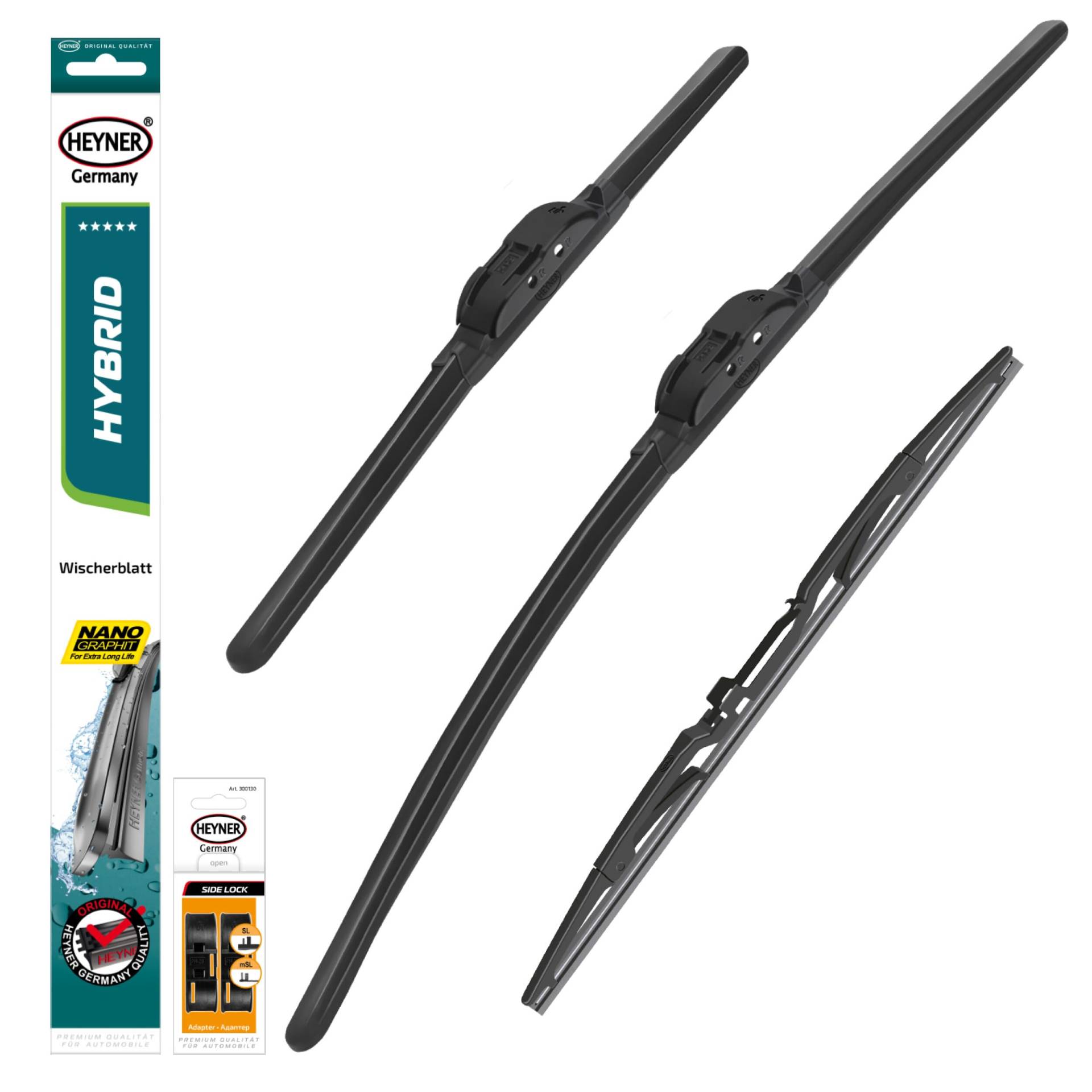 HEYNER® Scheibenwischer Set mit Heckscheibenwischer passend für PEUGEOT 207 SW (06.2007-10.2024) HYBRID Flachbalkenwischer Front- und Heckwischer von HEYNER