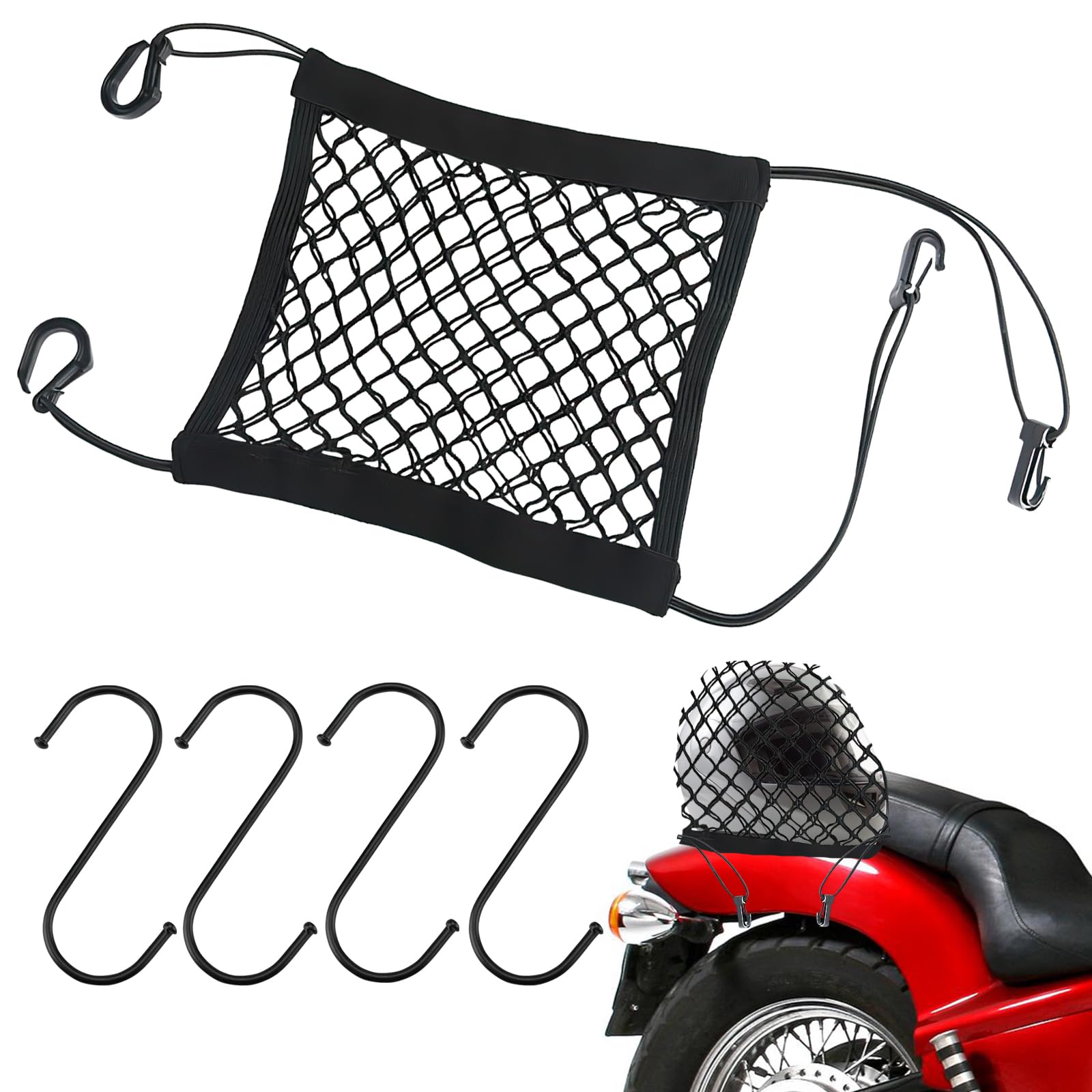 Gepäcknetz Motorrad Mit 4 Haken, Motorrad Netz, Motorrad Gepäcknetz Helmnetz Mit Haken Für Fahrrad Motorrad Usw, Gepäcknetz Fahrrad Gepäcknetz Klein, Hoch Elastisch Motorrad Helmnetz von HFMYGS