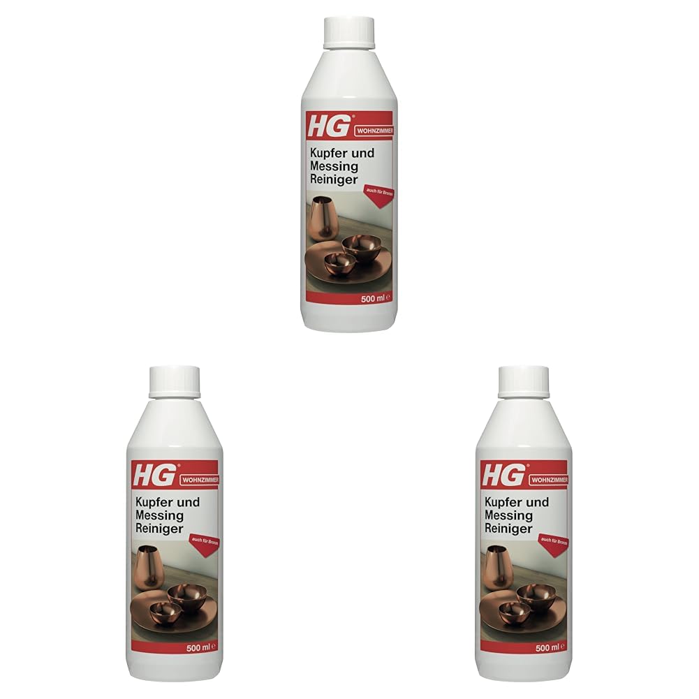 HG Kupfer und Messing Reiniger, einfache und mühelose Entfernung von Schmutz und Ablagerungen auf Kupfergegenständen, Messing unf Bronze - 500ml (Packung mit 3) von HG