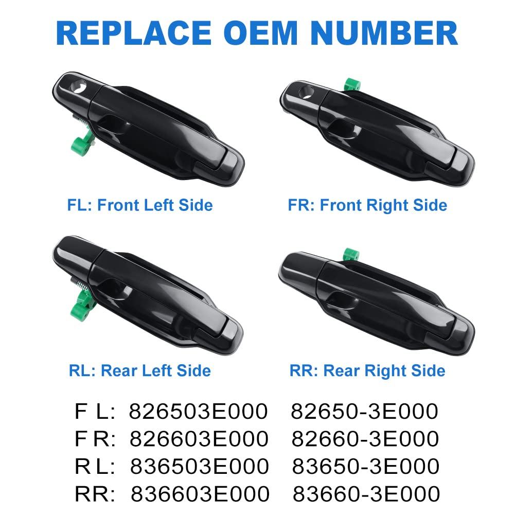 Auto-Innenraum-Türgriff/Passend for Kia Sorento 2003-2009 826503E021 Außentürgriff vorne links rechts schwarz Außentürgriffe Innenraum Türgriff innen passend(4pcs) von HGFHGS