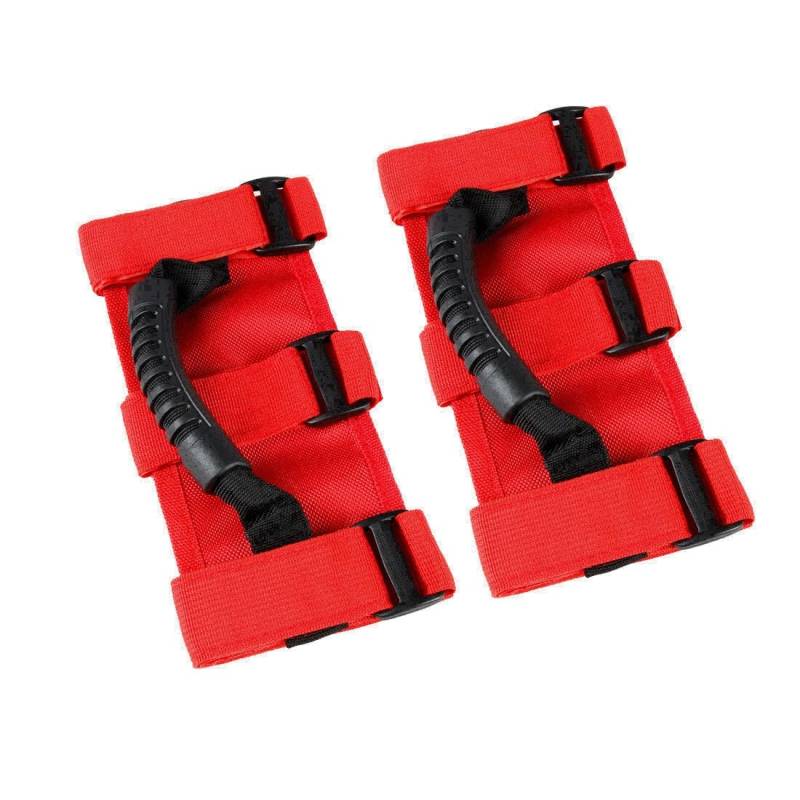 Auto-Innenraum-Türgriff 1680D Oxford Überrollbügel Haltegriffe/Passend for Jeep Wrangler TJ YJ JK JL1987-2021 3 Riemen Rutschfester Innendach Haltegriff Innenraum Türgriff innen passend(2pcs Red) von HGFHGS