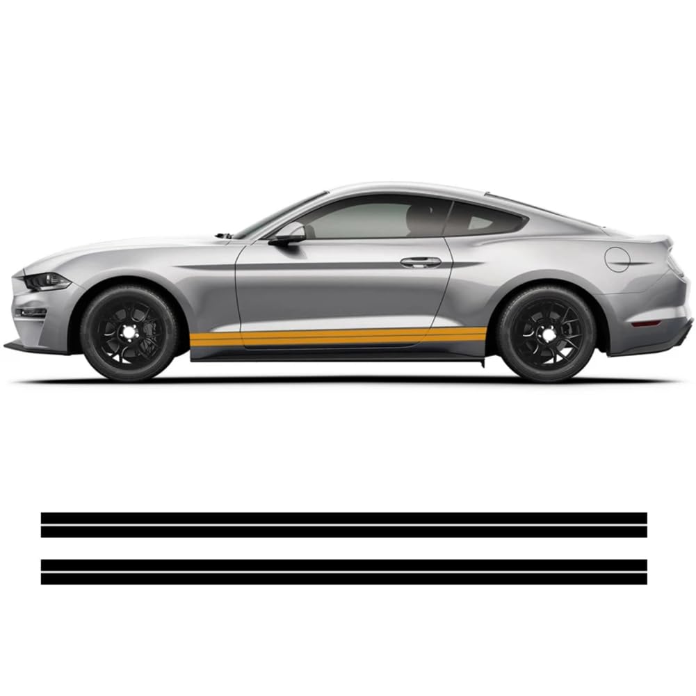 2 Stück Autotür-Seitenstreifen-Rock-Aufkleber, Karosserie-Aufkleber, für Ford, für Mustang 2015-heute GT V8 Carbonfaser-Vinyl-Zubehör von HGRYNDRO