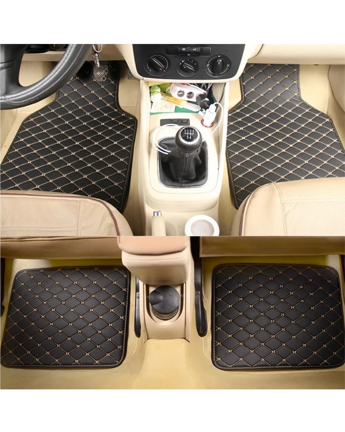 Auto Fussmatte 4 Stücke Auto Boden Matte Für Teslaes Für Modell 3 2019 2020 2021 Auto Fuß Pads Auto Teppiche Boden Liner Auto Innen Auto Fußmatten(Black Beige) von HGYFS5