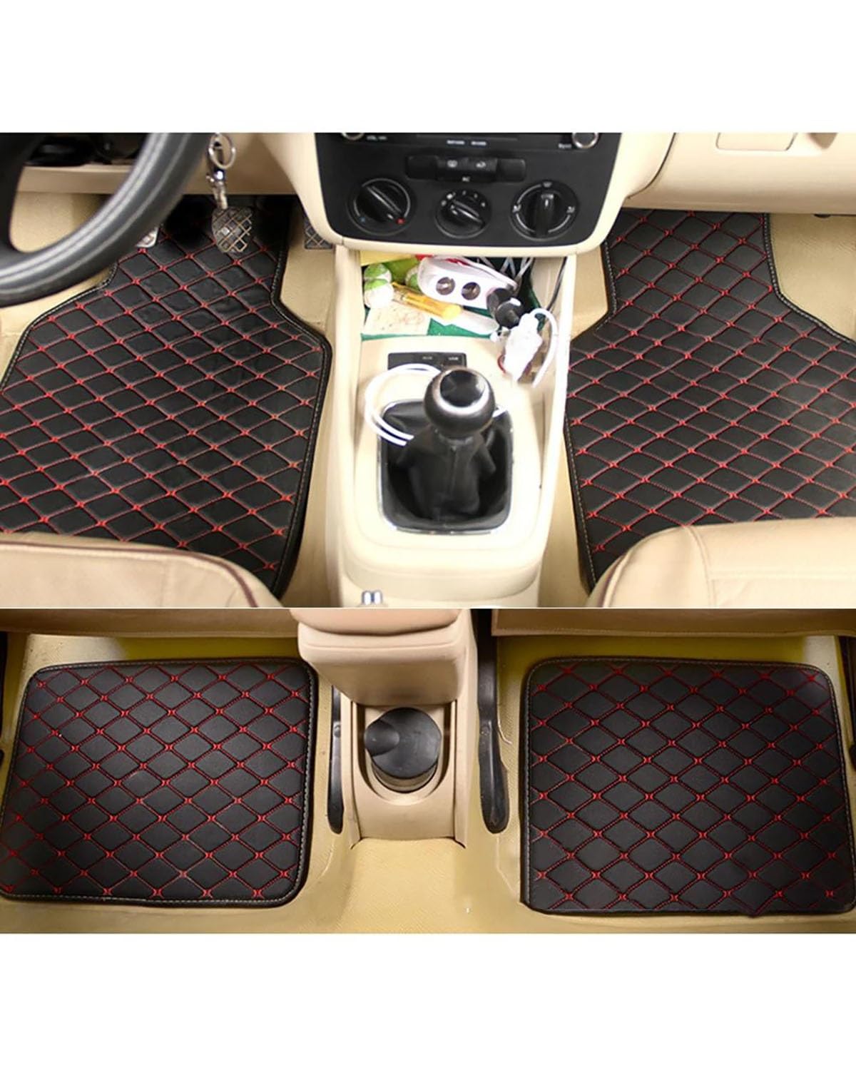 Auto Fussmatte 4 Stücke Auto Boden Matte Für Teslaes Für Modell 3 2019 2020 2021 Auto Fuß Pads Auto Teppiche Boden Liner Auto Innen Auto Fußmatten(Black Red) von HGYFS5