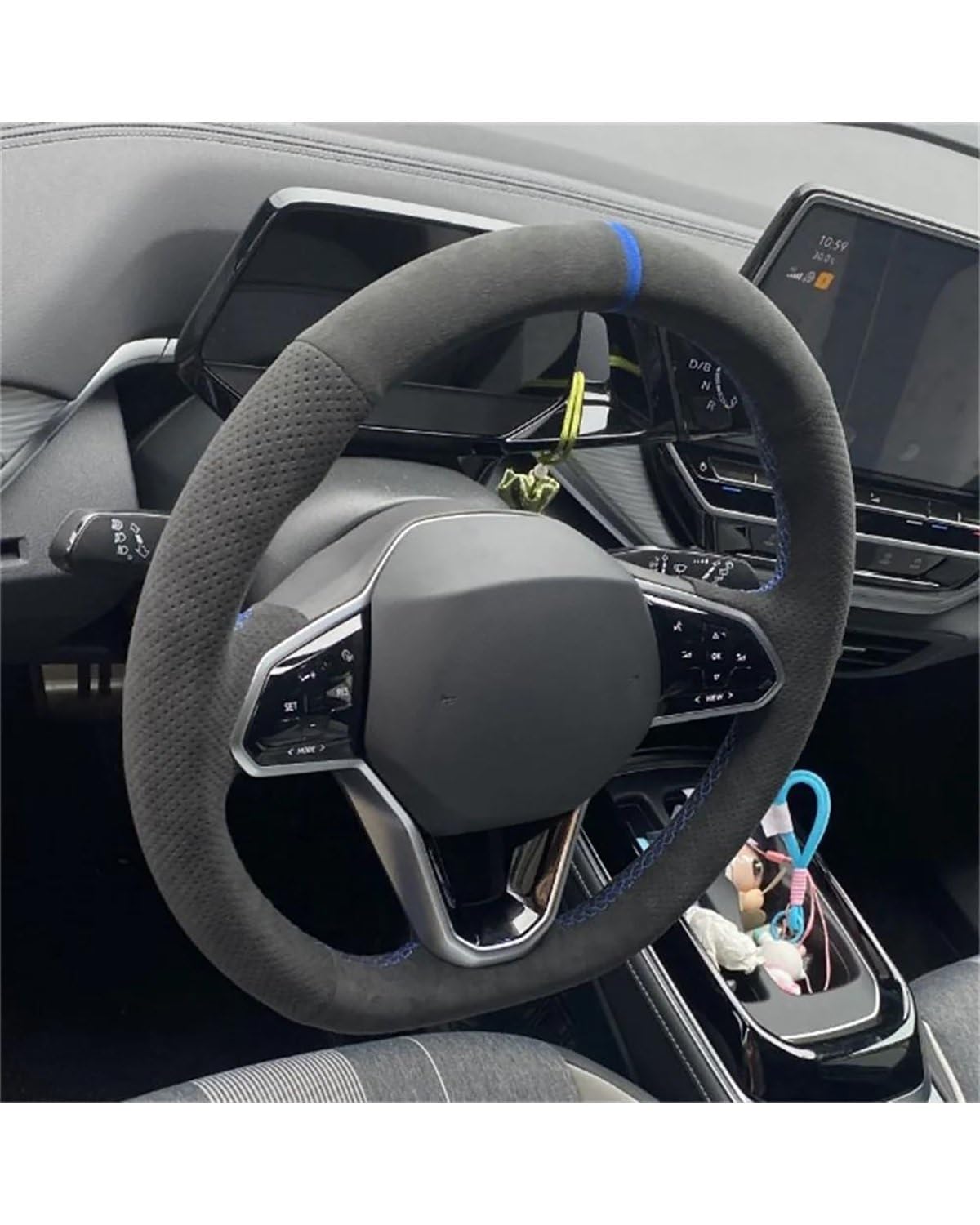 Auto Lenkradbezug Für Atlas Für Golf 8 Für Mk8 Für Jetta Für Passat B9 Auto Lenkradbezug Wildleder Wildleder Lenkradbezug Wrap Lenkradabdeckung(Black Thread) von HGYFS5