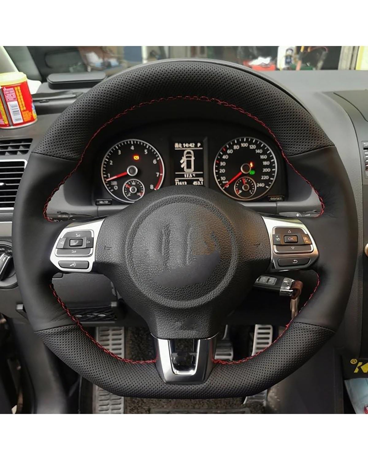 Auto Lenkradbezug Für Golf 6 Für GTI Für MK6 Für Polo Für GTI Für Passat Für Line Auto Lenkradbezug Geflochtenes Leder Lenkradabdeckung(Black Thread) von HGYFS5