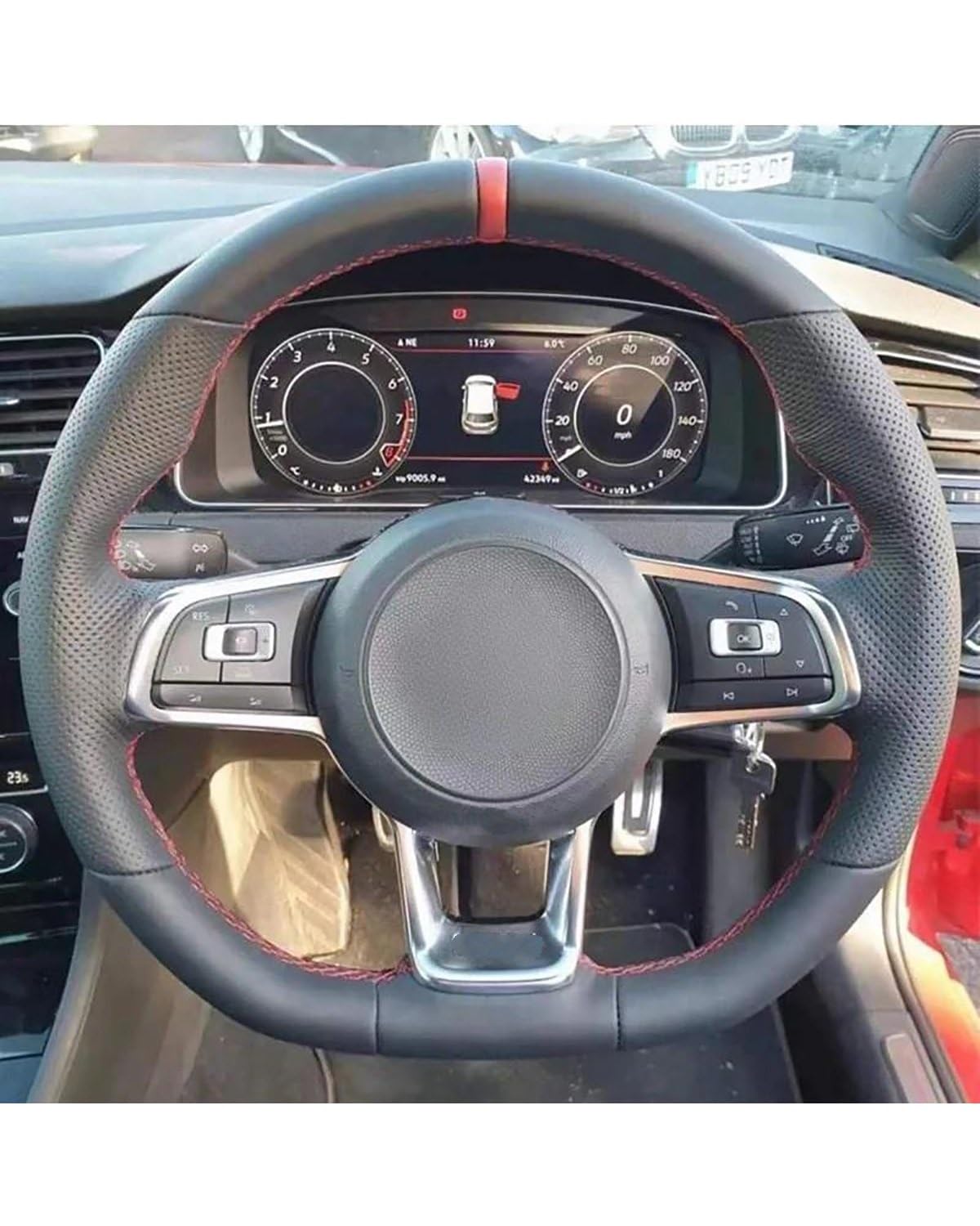 Auto Lenkradbezug Für Golf 7 Für GTI Für R Für MK7 Für Polo 2015 2016 Autolenkradabdeckung Schwarzes Kunstleder Lenkradabdeckung(Black Thread) von HGYFS5