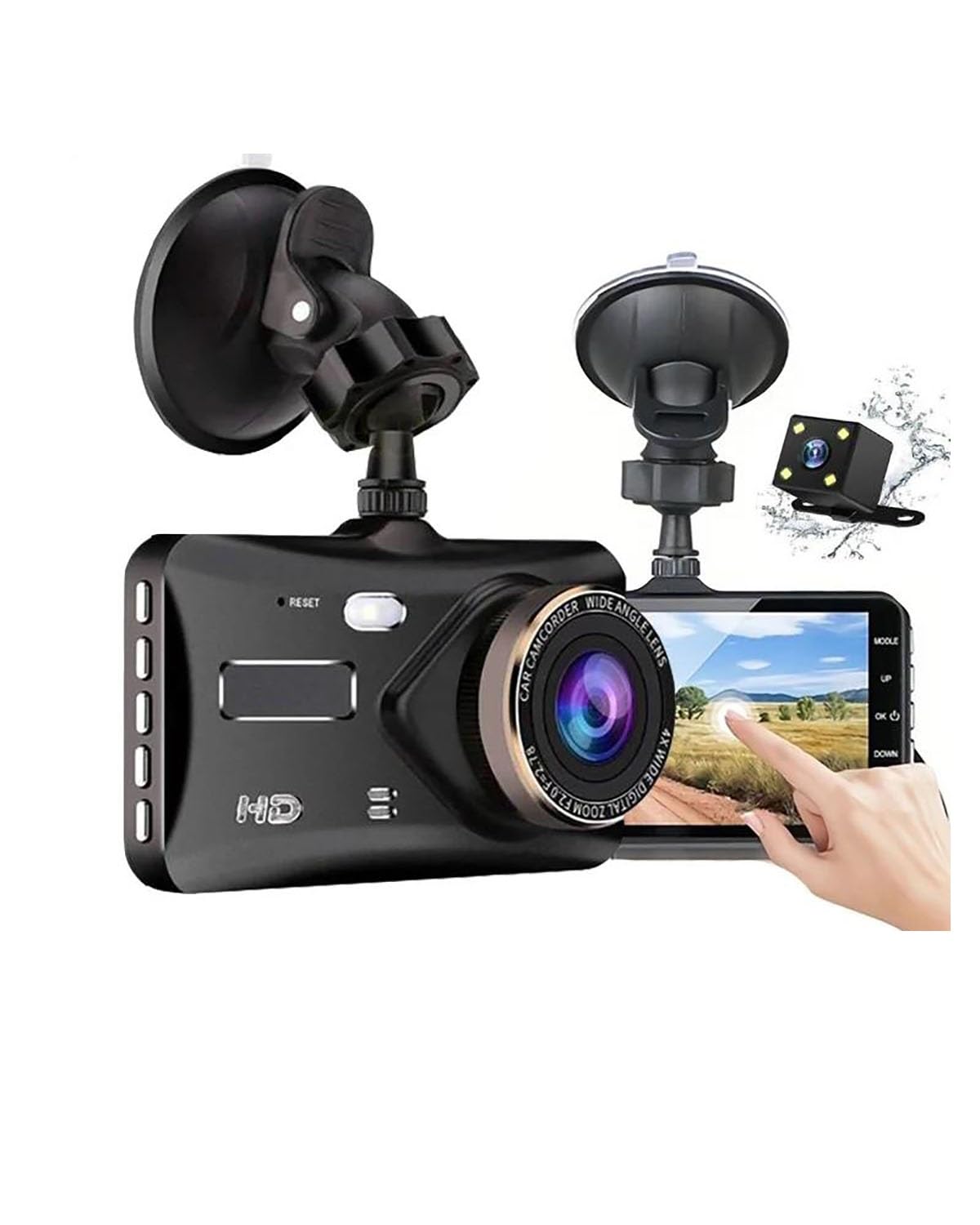 Autokamera 24h HD 1080P 4" Touchscreen IPS Dashcam Vorder- Und Rückkamera Auto DVR Fahrzeug Nachtfahrer Videorecorder Dashcam(24H with Buck Line 32GB) von HGYFS5