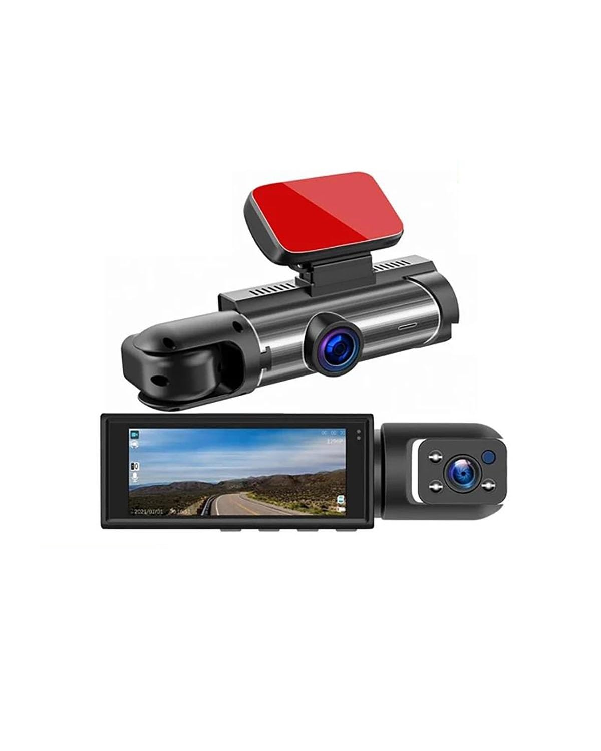 Autokamera 3,16 Zoll Auto DVR 1080P Doppelobjektiv Im Fahrzeug Dash CamDrei-Wege-Kamera DVRs Videorecorder Registrator Dashcam Dashcam(128G) von HGYFS5