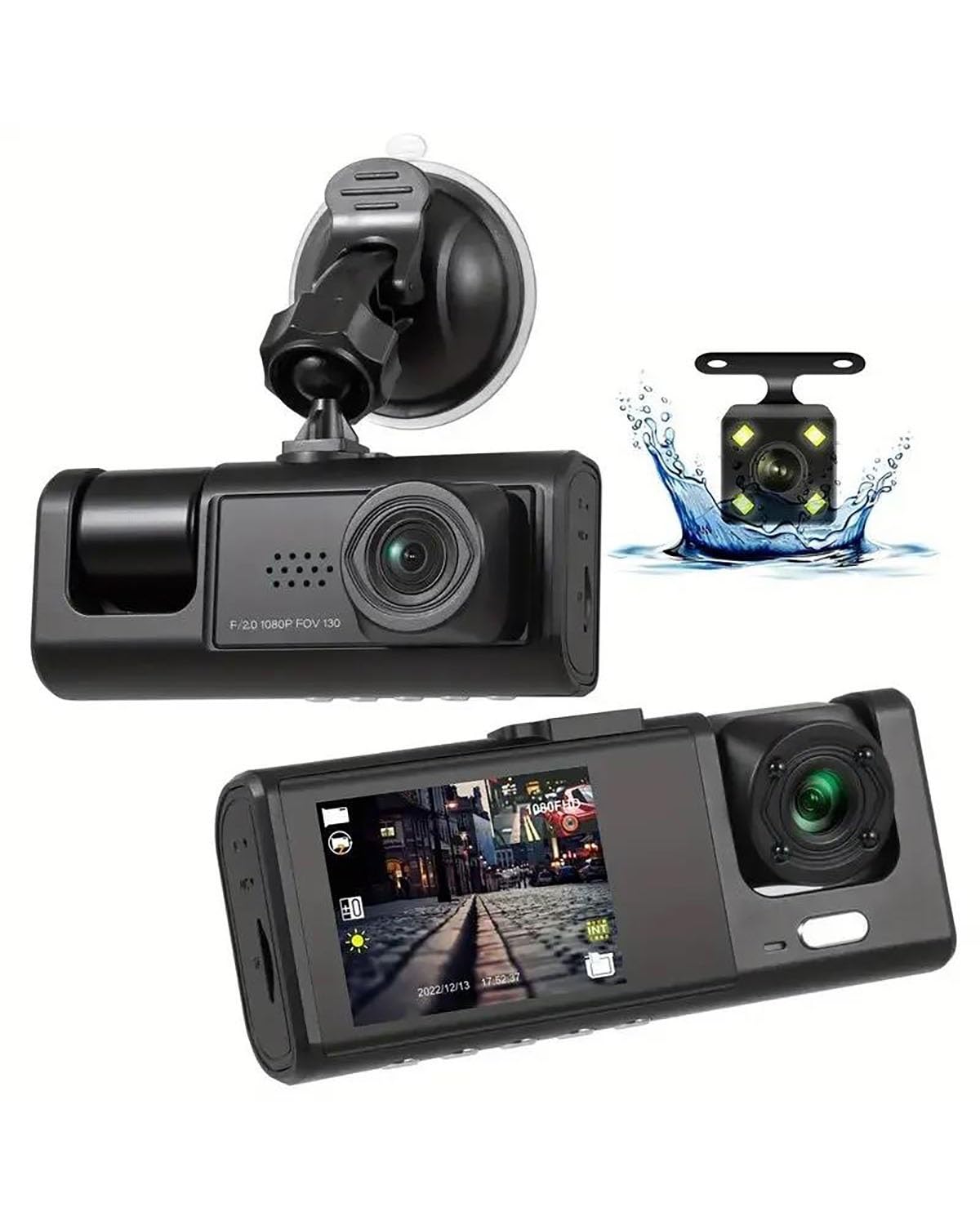 Autokamera 3-Kanal-Auto-DVR HD 1080P 3-Objektiv Innen-Dashcam DREI-Wege-Kamera DVR-Recorder Video-Registrator Dashcam-Camcorder Dashcam(3 Camera None) von HGYFS5