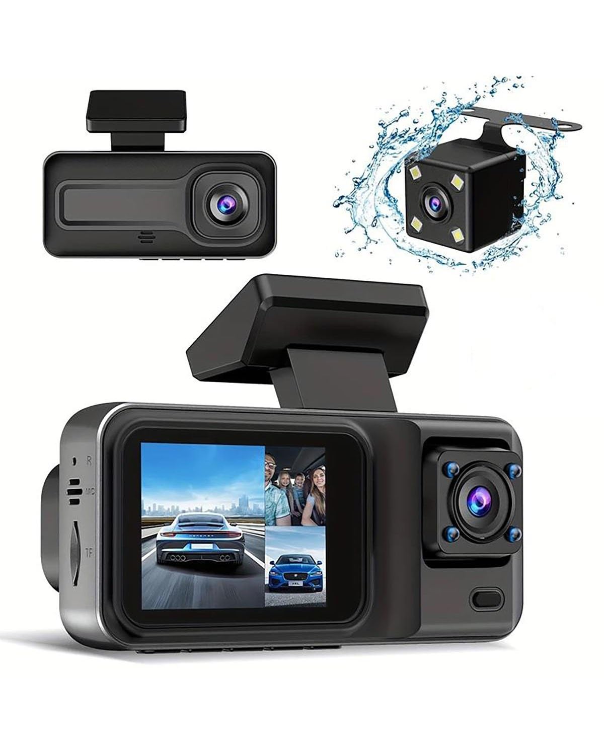 Autokamera 3-Kanal-Dashcam Für Autos Kamera Black Box, 1080P Videorecorder Rückfahrkamera Für Fahrzeug Auto-DVR Autozubehör Dashcam(3 Channel-BL with 64G TF Card) von HGYFS5