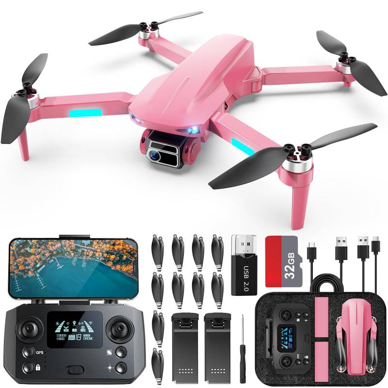 HHD Drohne mit 4K Kamera für Erwachsene Anfänger, 249g faltbar 5G FPV Übertragung, 32GB SD Karte inklusive, RC Quadcopter, bürstenloser Motor, Smart Return Home, Headless Modus (Pink) von HHD