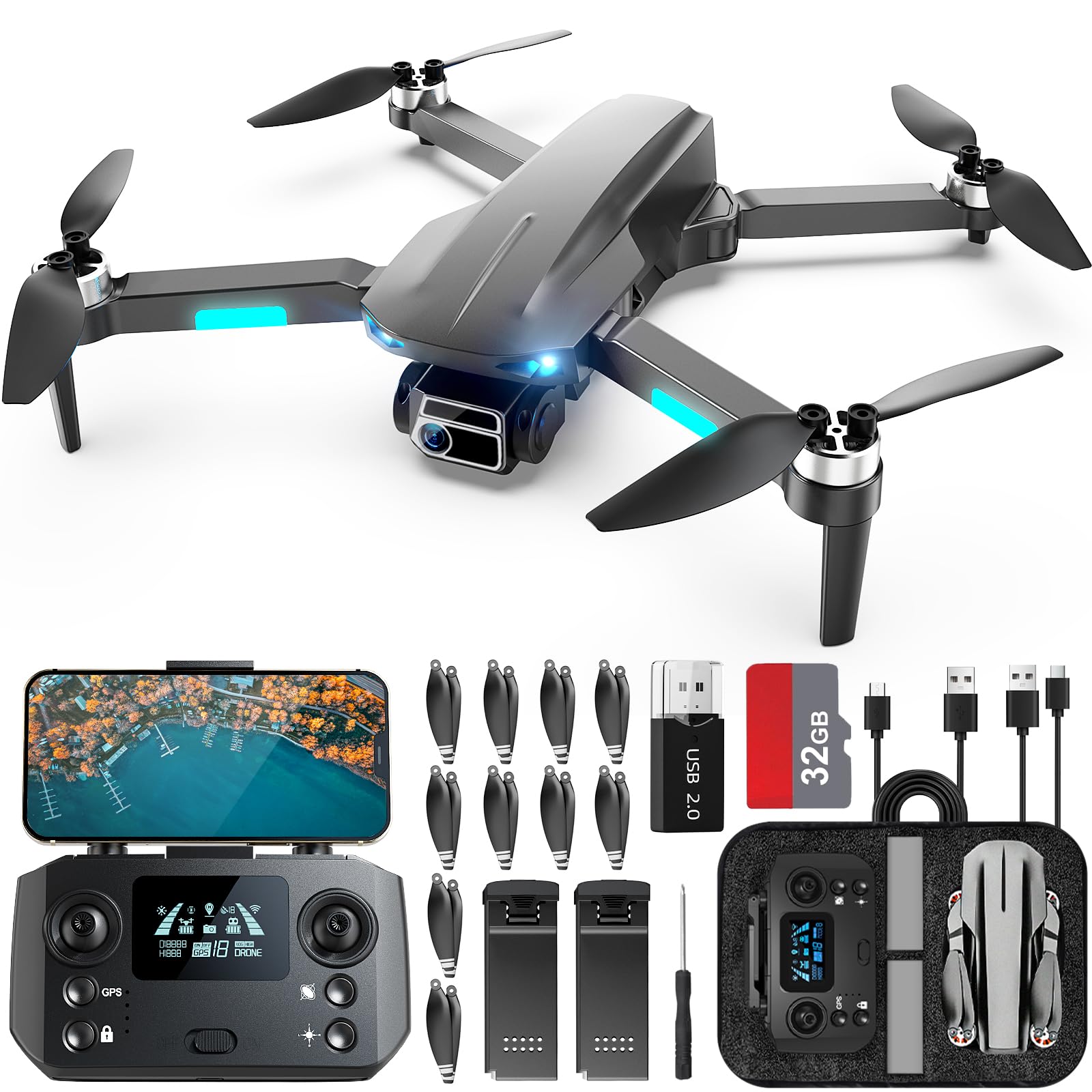 HHD Drohne mit 4K Kamera für Erwachsene Anfänger, 249g faltbar 5G FPV Übertragung, 32GB SD Karte inklusive, RC Quadcopter, bürstenloser Motor, Smart Return Home, Headless Modus (Black) von HHD