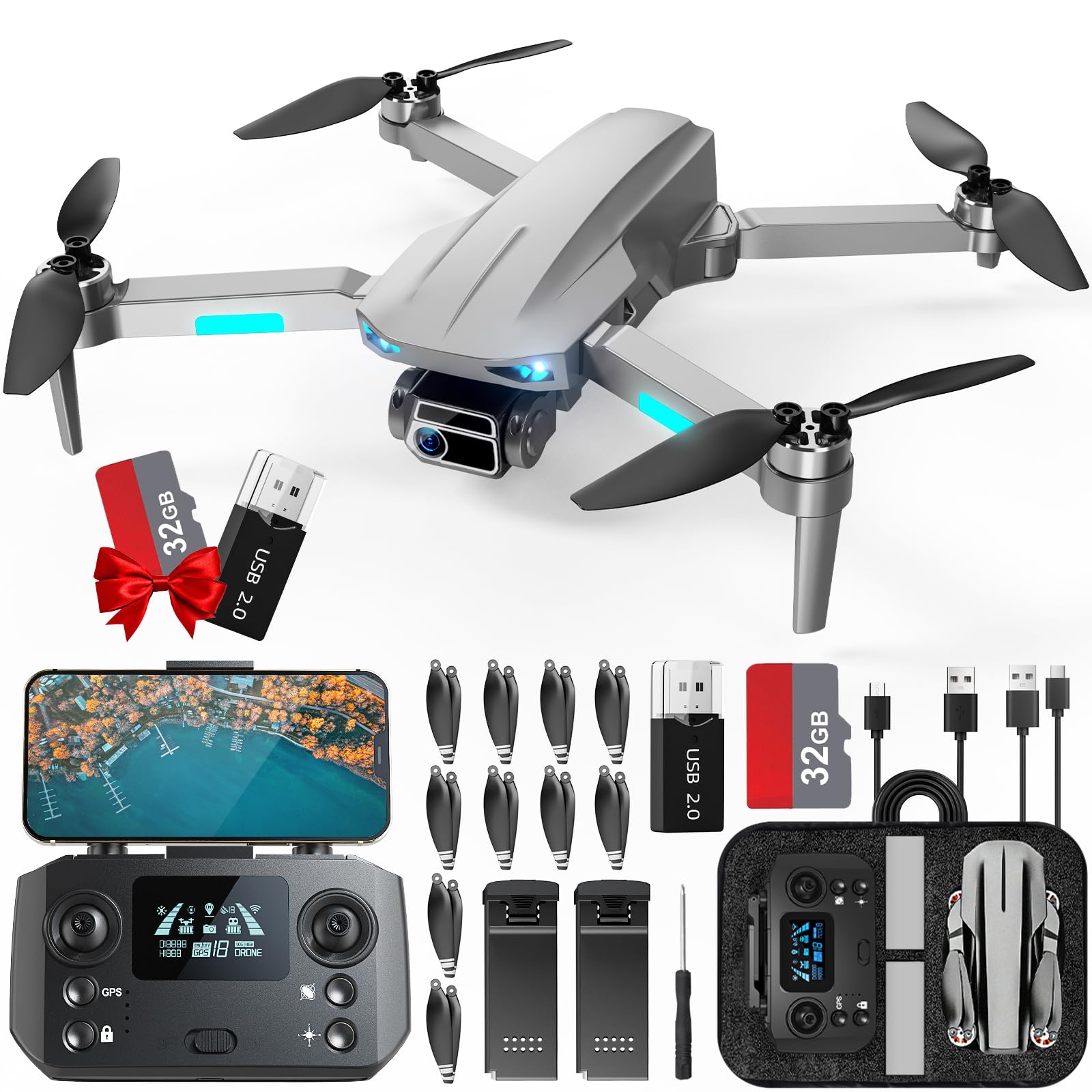 HHD Drohne mit 4K Kamera für Erwachsene Anfänger, unter 249g mit 32G TF Karte,FPV RC Quadcopter, Videoübertragung, Auto Return, Windresistenz, 2 Batterien für 52-Min Max Flugzeit（White） von HHD