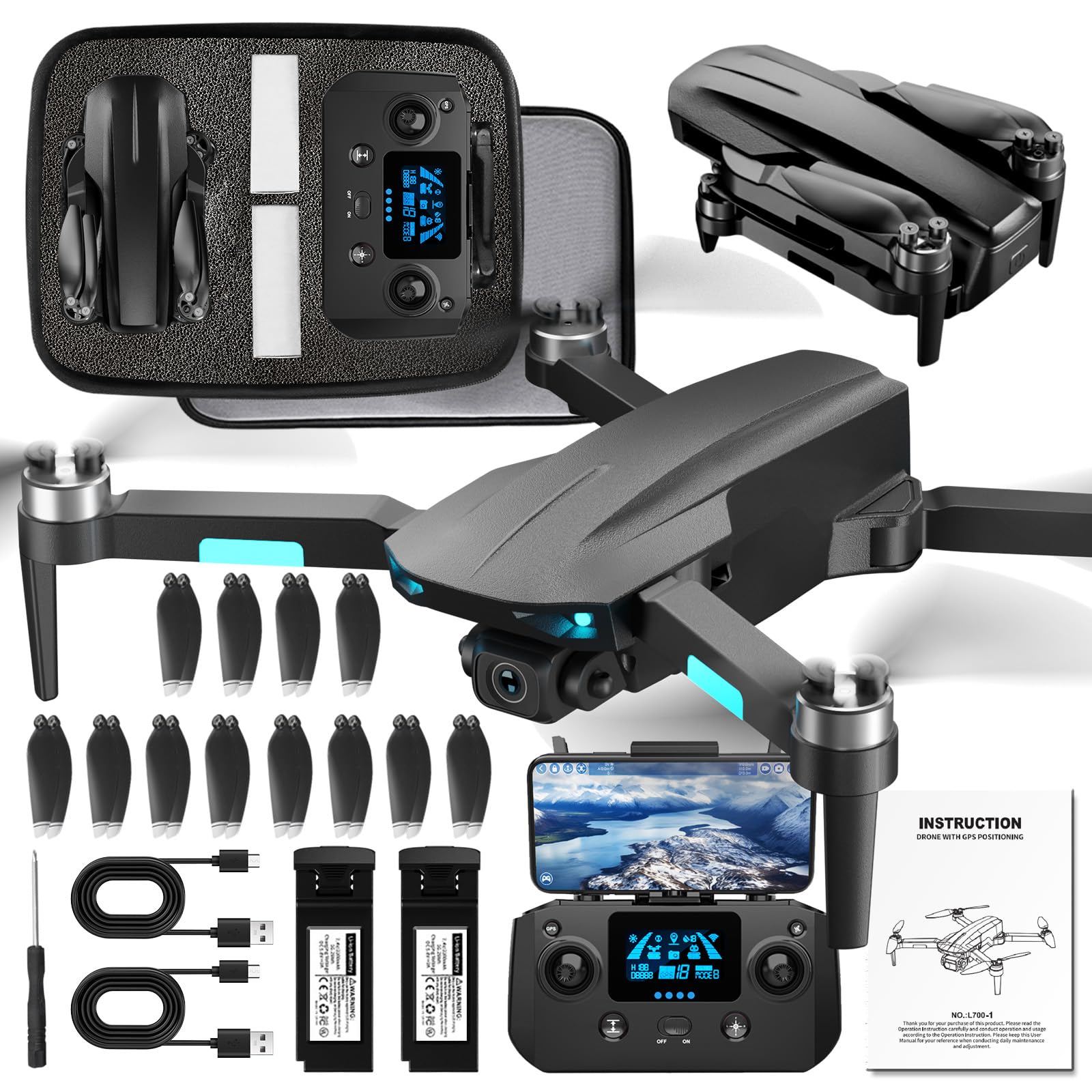 HHD Drohne mit 4K Kamera für Erwachsene Anfänger, 249g faltbar 5G FPV Übertragung, 32GB SD Karte inklusive, RC Quadcopter, bürstenloser Motor, Smart Return Home, Headless Modus (Black) von HHD