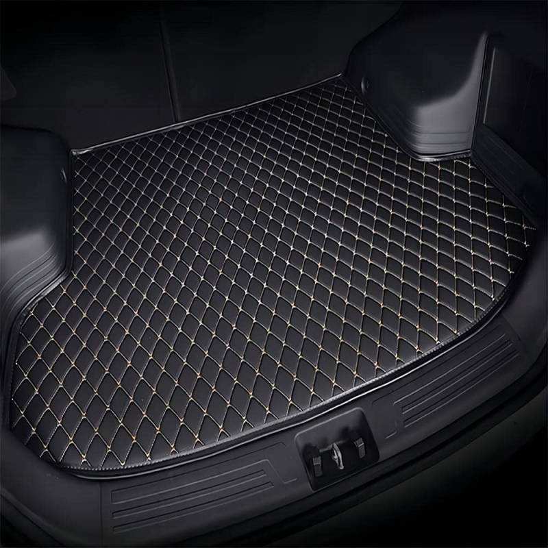 Auto Kofferraummatte Leder Mat für Cadillac Cts (4-Door) 2014-2019, Wasserdicht rutschfest Kratzfestem Auto Kofferraumwanne Schutzmatt,Black-beige von HHFCL