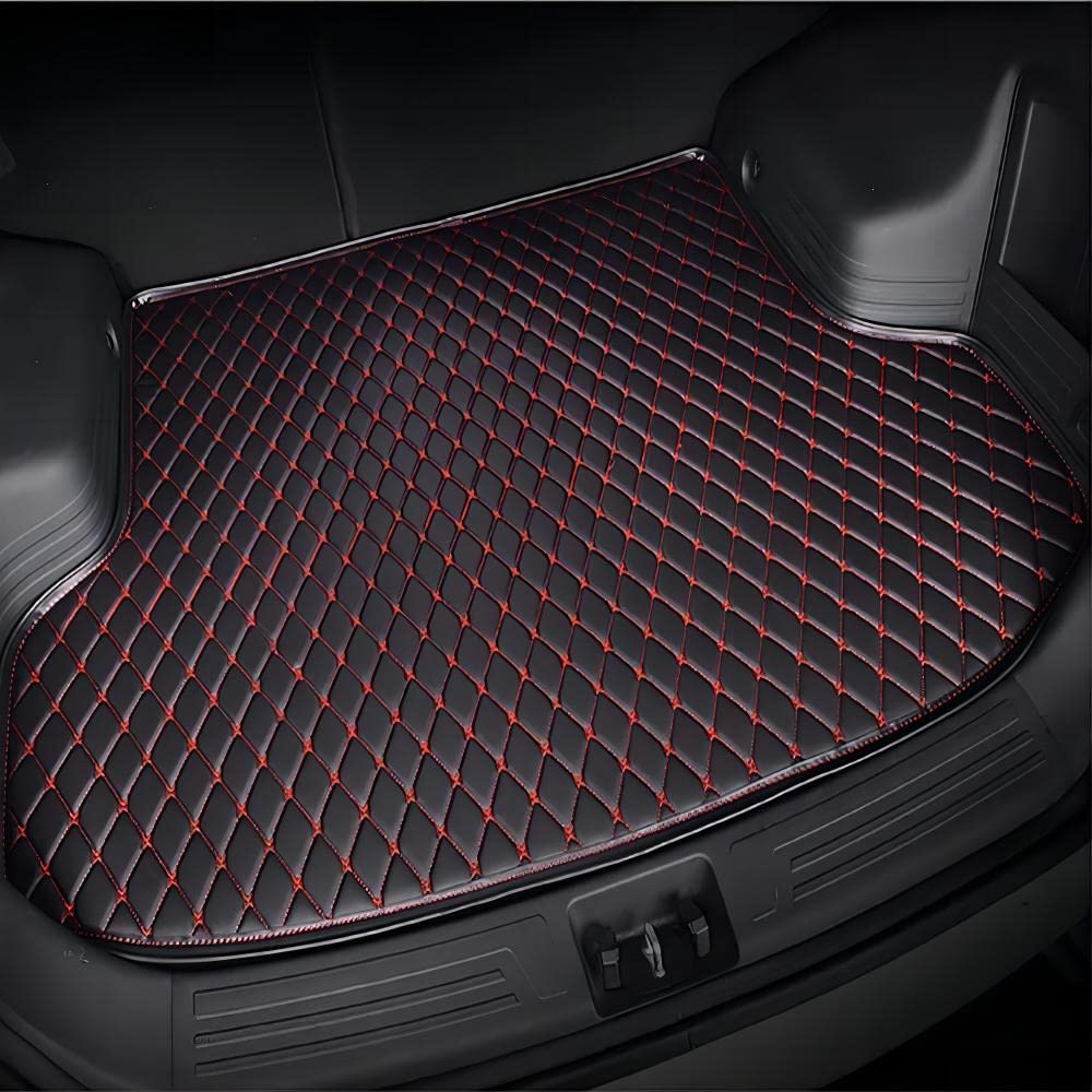 Auto Kofferraummatte Leder Mat für Cadillac Cts (4-Door) 2014-2019, Wasserdicht rutschfest Kratzfestem Auto Kofferraumwanne Schutzmatt,Black-red-2 von HHFCL