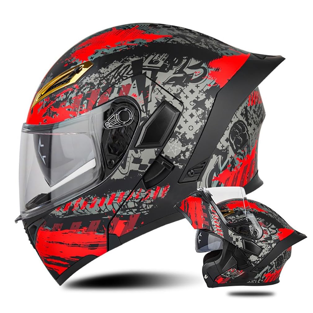 Doppelspiegel Motorradhelm Modularer Klapphelm ECE/DOT Zertifiziert Hochklappbarer Lokomotivhelm Full Face Helm Integralhelme Sturzhelm Mofa Helm Moped-Helm Vollvisierhelm von HHSDB