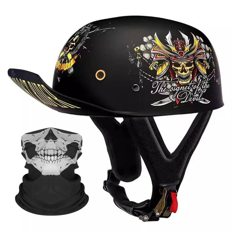 Halbschalenhelm Motorrad Halbhelm Baseballmütze-Helm ECE-Zulassung Motorradhelm Baseball Cap Mit Einer Maske Schnellverschluss Geeignet Erwachsene MäNner Und Frauen S-2XL 55-64CM von HHSDB